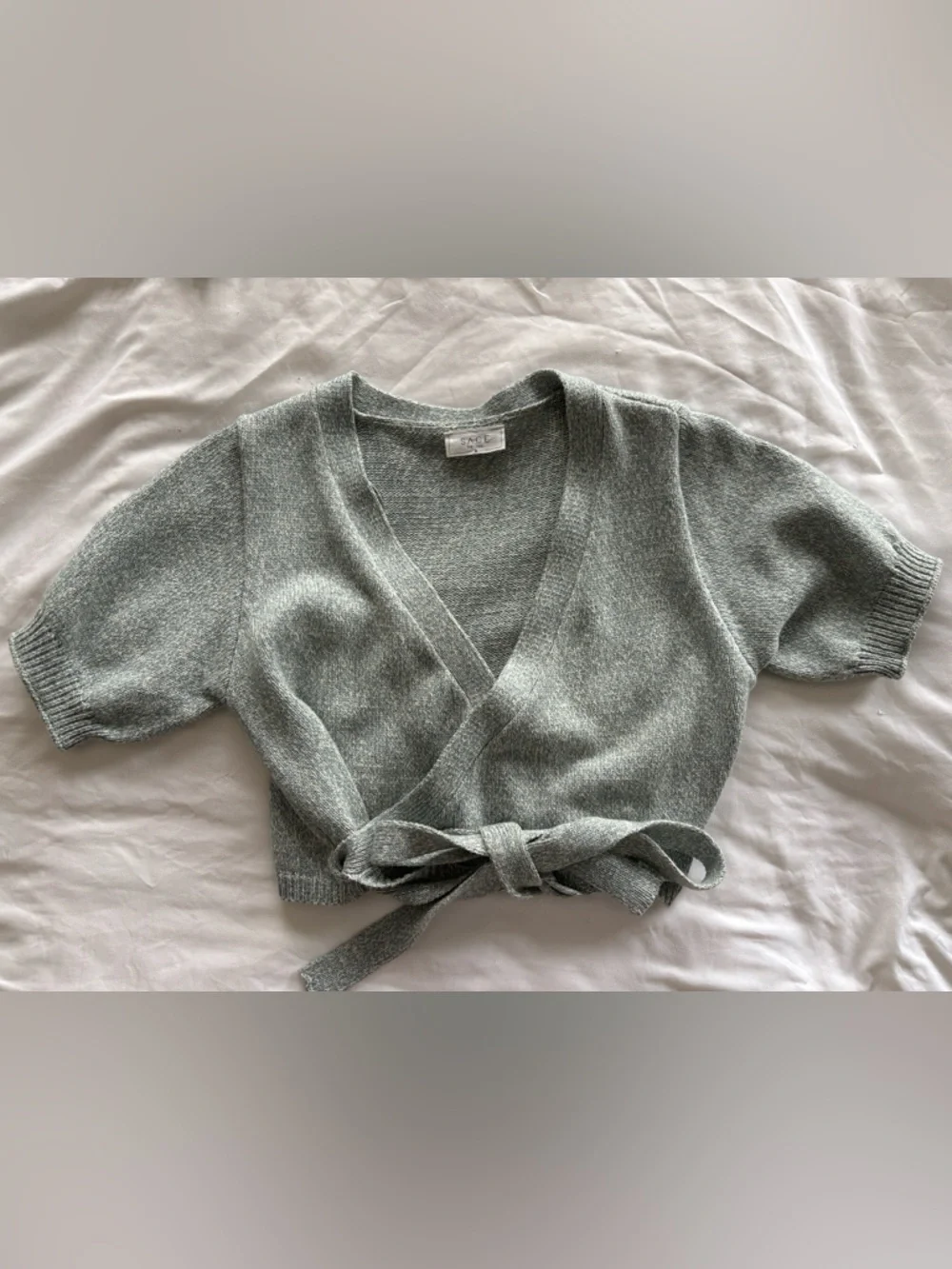 Sage Short-Sleeve Wrap Cardigan in Heather Gray - Picture 3 of 4